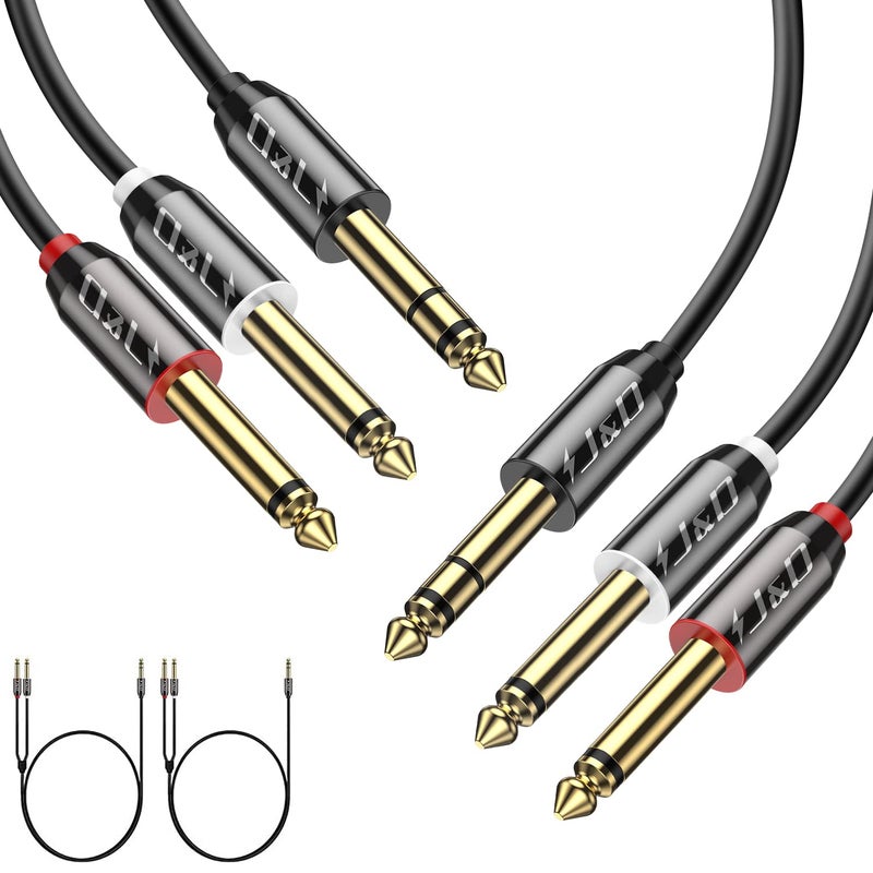 J&D 1/4 inch TRS Stereo Y Splitter Insert Cable, (2 Pack) Gold Plated Copper Shell 6.35mm 1/4 inch TRS Male to Dual 6.35mm 1/4 inch TS Male Mono Breakout Cable, Audio Cord, 15 Feet - Image 1